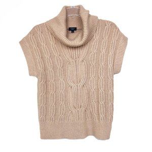 Talbot's Cable Knit Light Tan Cowlneck Vest w/ Cap Sleeves - Petite